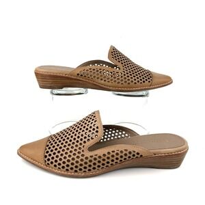 Bettye Muller Concept Cara Slip On Mule Wedge Shoes Women US 7.5 M Tan Leather